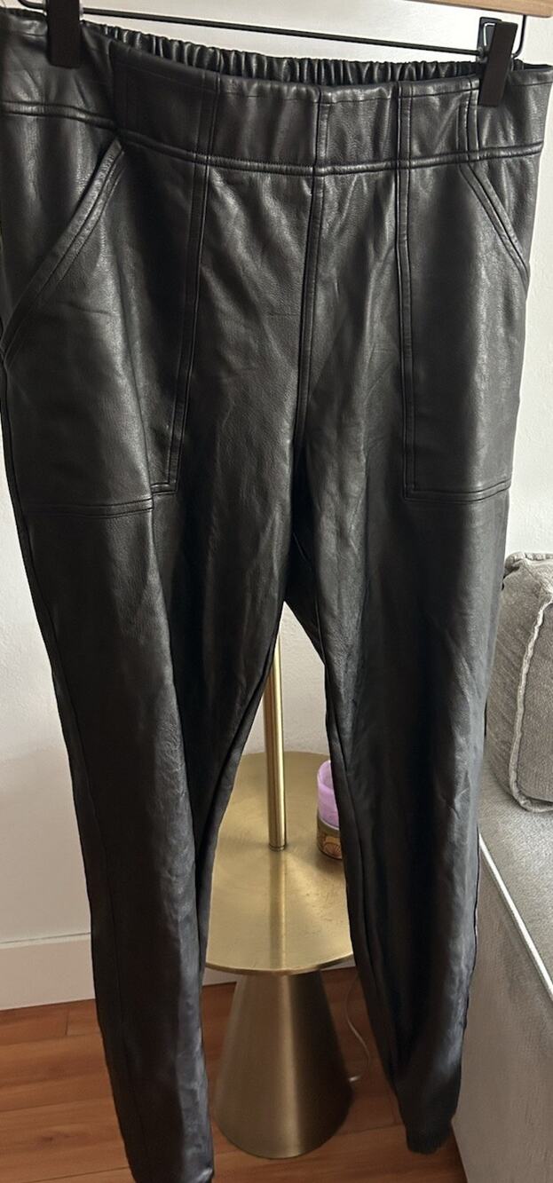 Spanx Faux Leather Pants Pullover Size M Whimsigoth Grunge Motorcycle Shaping